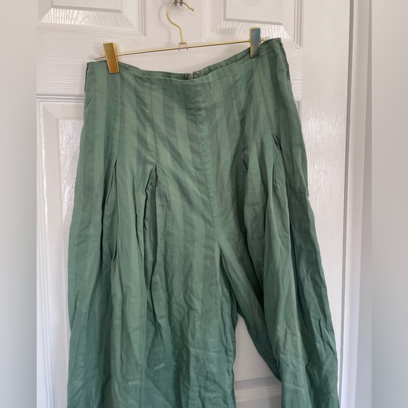 TULAROSA Revolve Kade Pant Green Striped Pleated Wide Leg Trousers Size Large - Picture 7 of 13